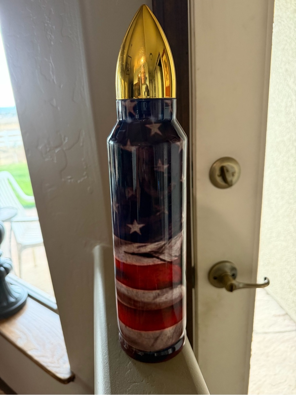 Patriotic American Flag with Eagle Stainless Bottle with Gold Cap